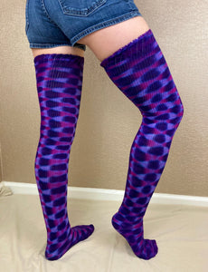 Adult Purple Dots Tie-dyed Thigh High Socks, 9-11