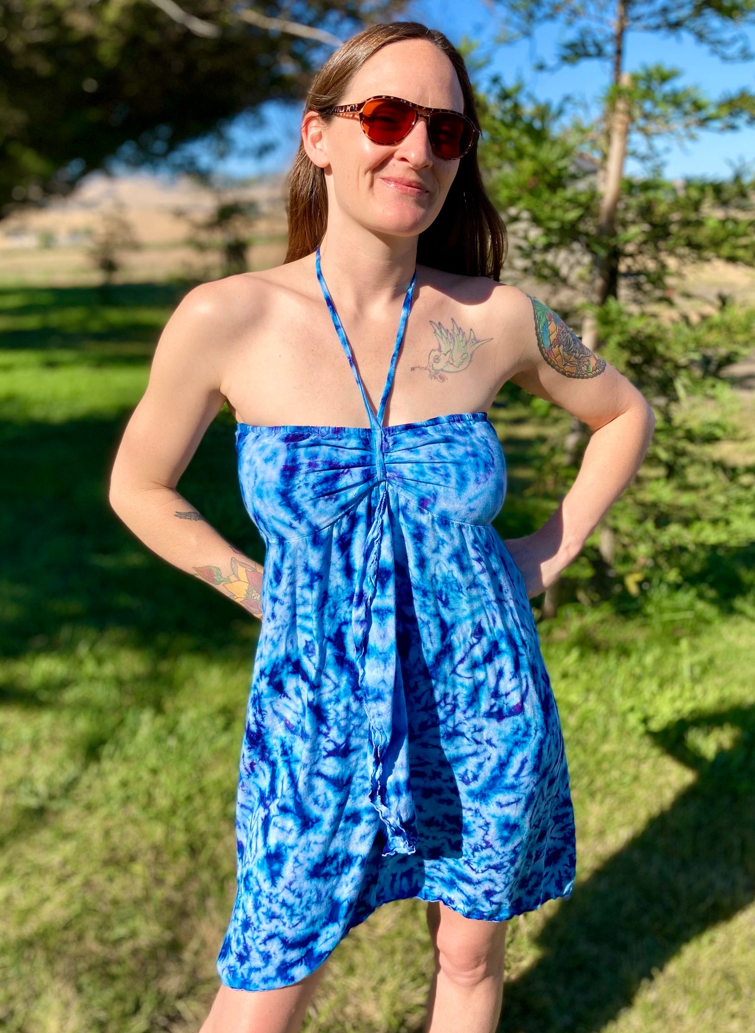 Women’s Blue Crush Tie-dyed Rayon Cascade Dress, L (fits like M)