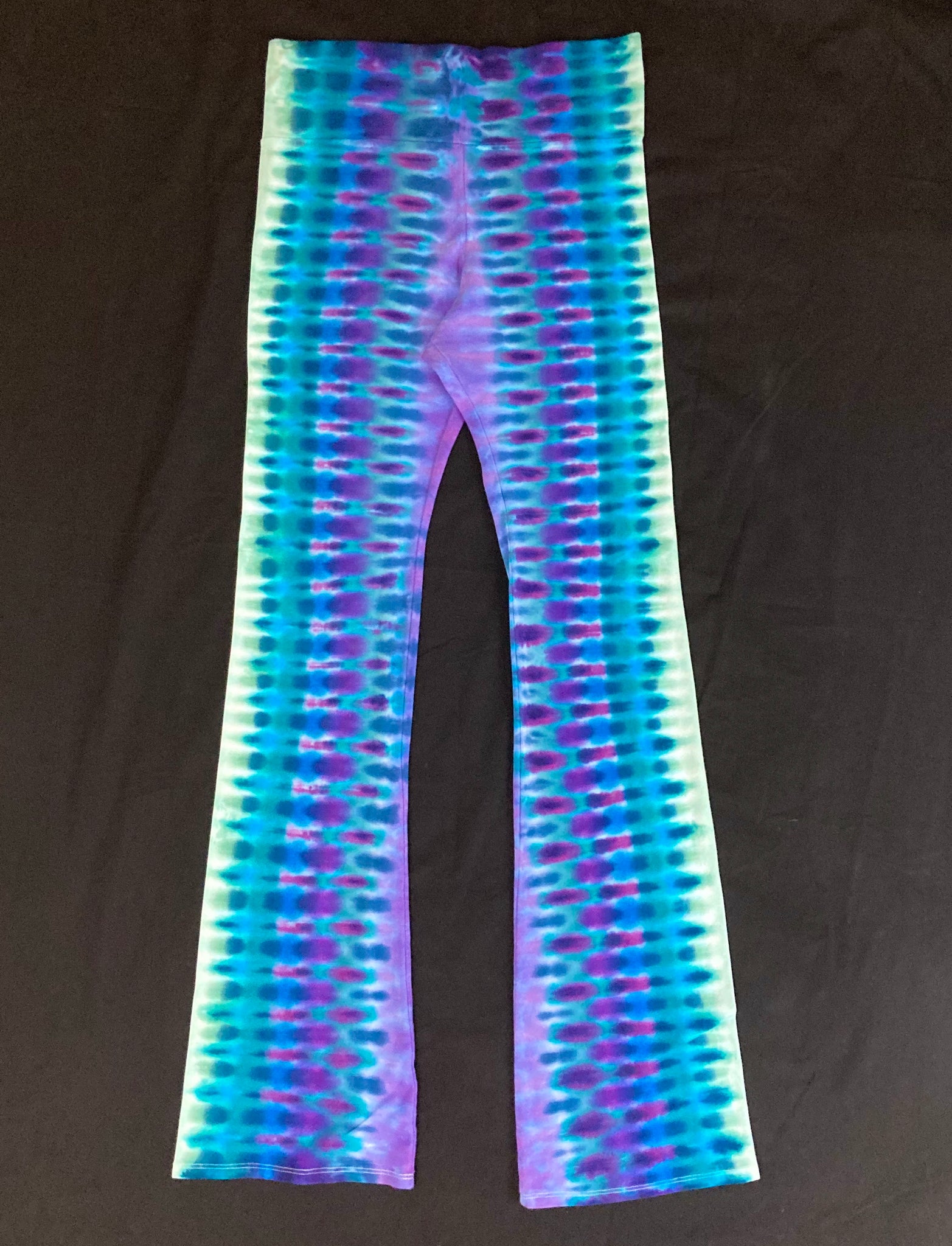 Women's Sea Green/Purple Tie-Dyed Yoga Pants, XS
