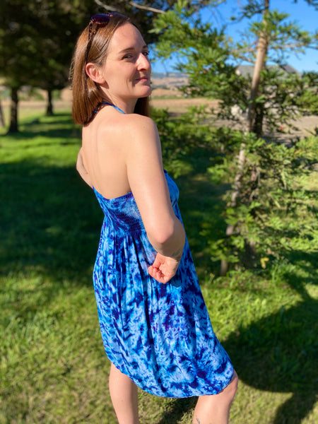 Women’s Blue Crush Tie-dyed Rayon Cascade Dress, L (fits like M)