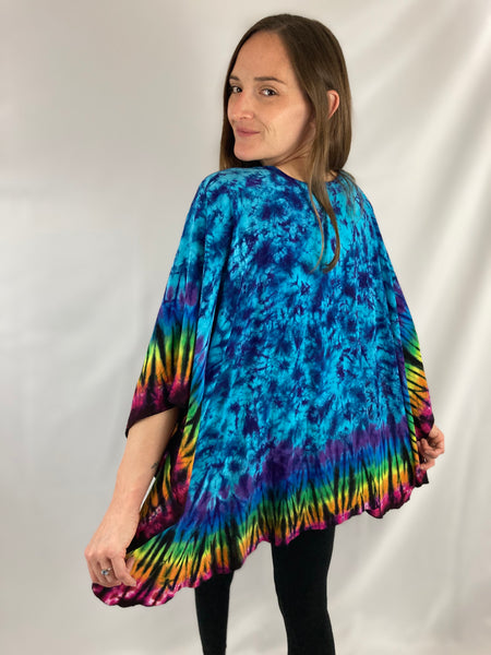 Women's Blue/Rainbow Rayon Tie-Dyed Shawl, O/S