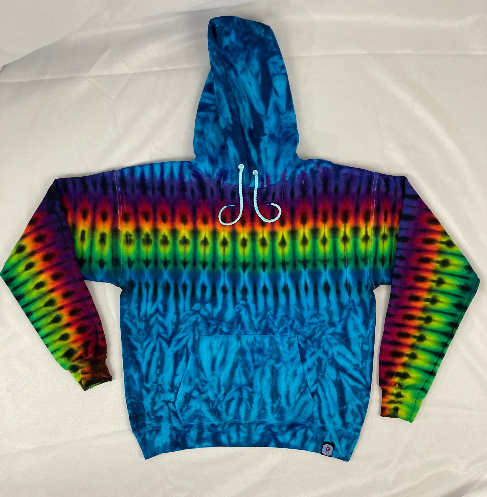 Adult Blue Rainbow Tie-Dyed Pullover Hoodie, M