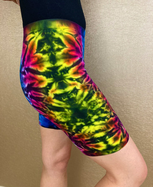 Women’s Rainbow/Black Tie-dyed Biker Shorts, XS