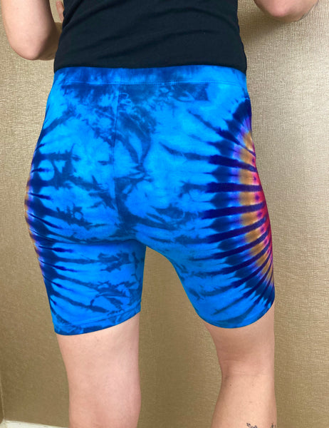 Women’s Blue Earthtone Tie-dyed Biker Shorts, S