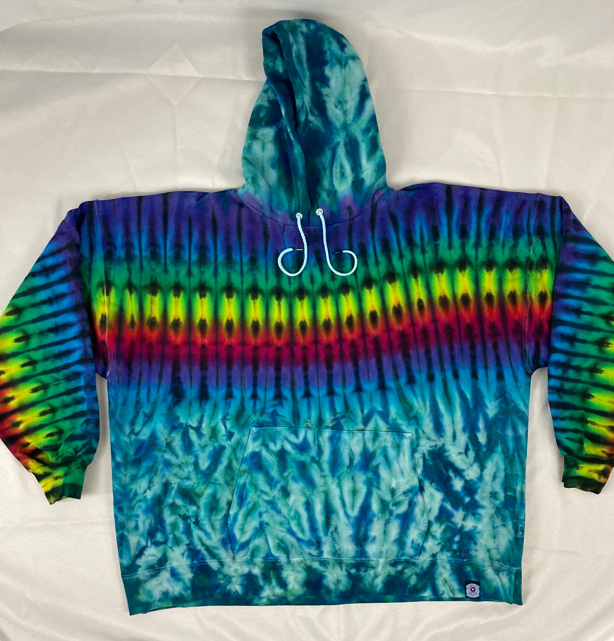 Adult Green/Rainbow Tie-Dyed Pullover Hoodie, 3XL