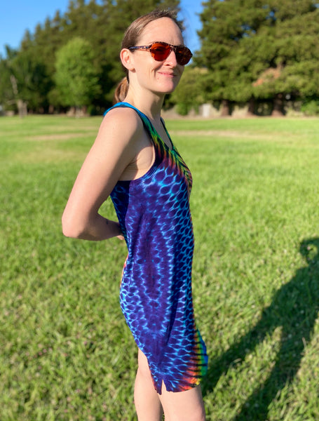 Women's Dark Blue/Rainbow Hourglass Tie-Dyed Dress, 2X