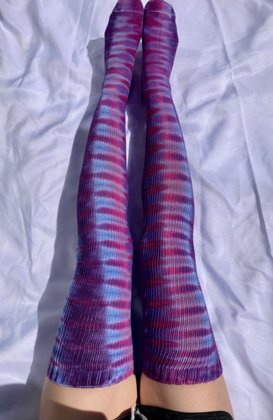 Adult Purple Power Tie-dyed Thigh High Socks, 9-11