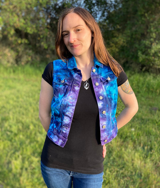 Women’s Hand Embroidered Tie-dye Jean Vest, S