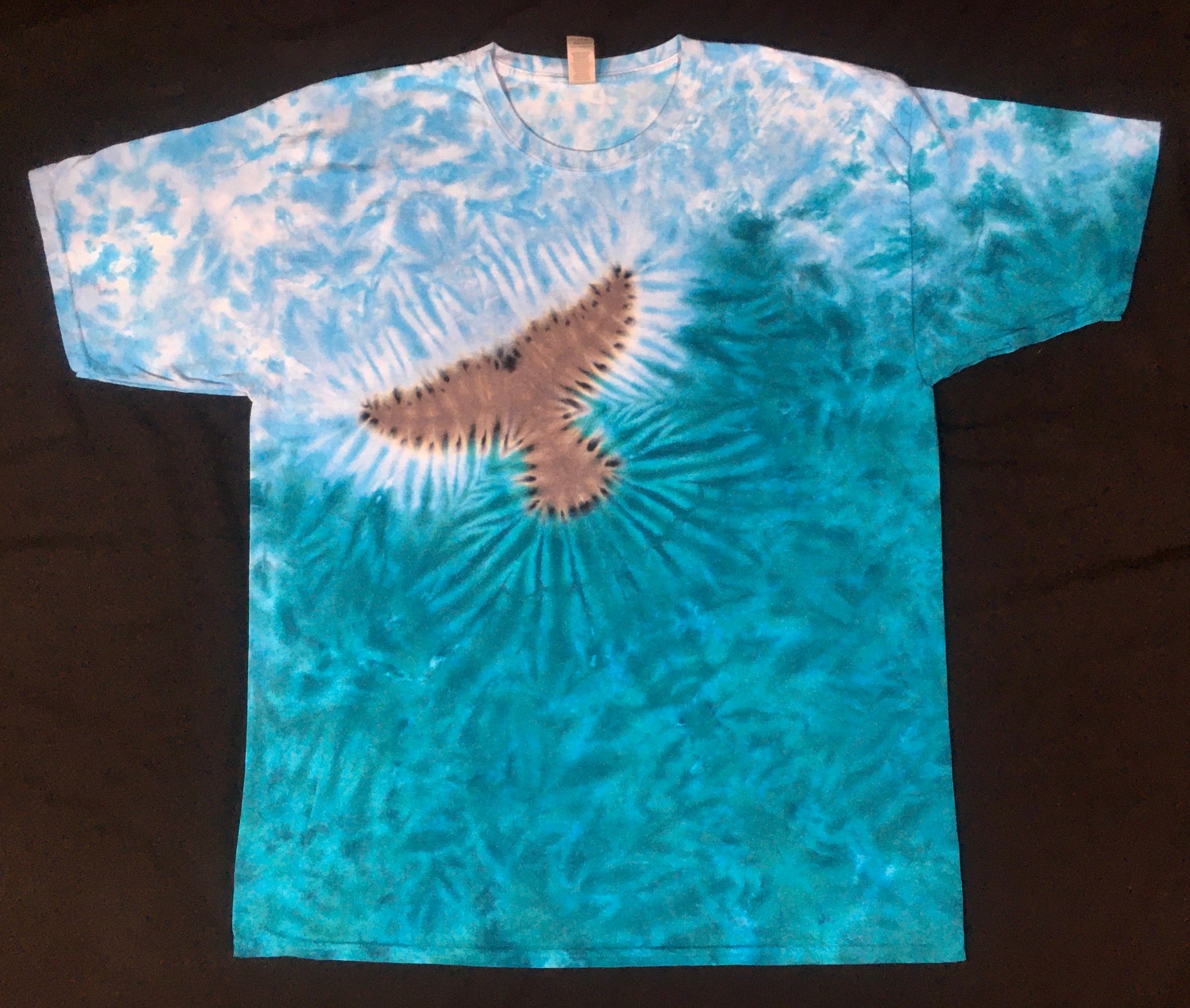 Adult Whale Tail in Blues Tie-Dyed Tee, 2X