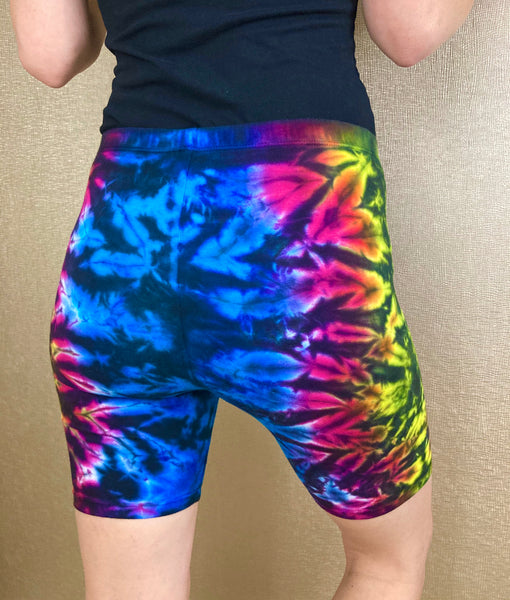 Women’s Rainbow/Black Tie-dyed Biker Shorts, XS