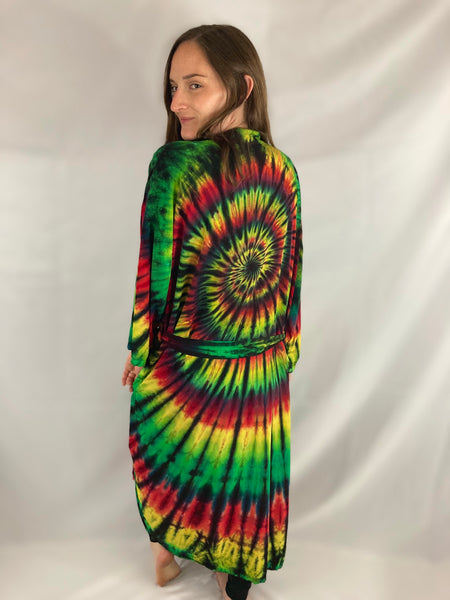 Adult Rasta Spiral Tie-Dyed Rayon Robe, O/S