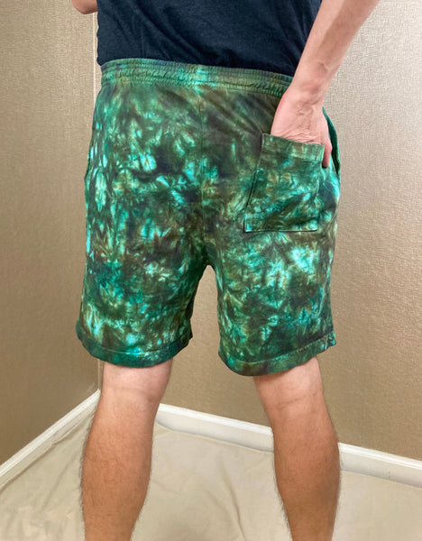 Men’s/Unisex Earth Green Tie-Dyed Shorts, L