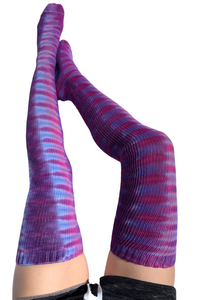Adult Purple Power Tie-dyed Thigh High Socks, 9-11