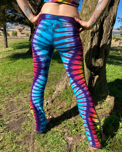 Women's Blue/Rainbow Swirl Tie-Dyed Yoga Pants, XS