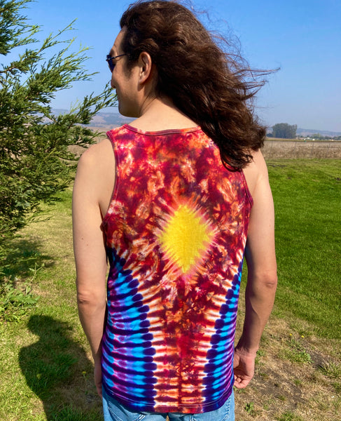 Adult Sunset/Fire Diamond Tie-dyed Tank, S