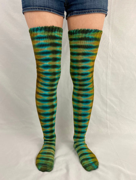 Adult Earth tone Tie-dyed Thigh High Socks, 9-11