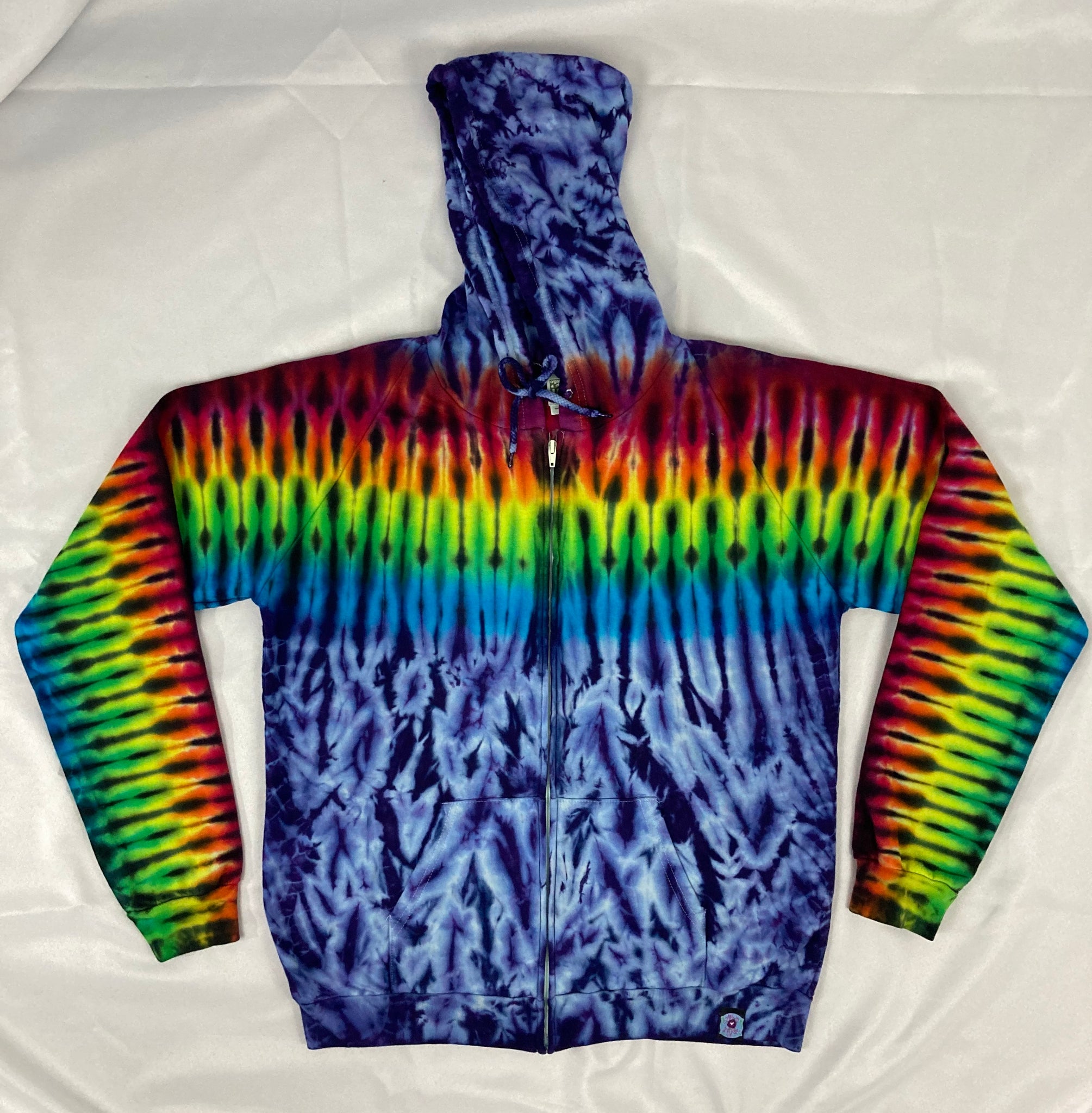 Adult Purple/Rainbow Tie-Dyed Zip-Up Hoodie, L (ORGANIC)