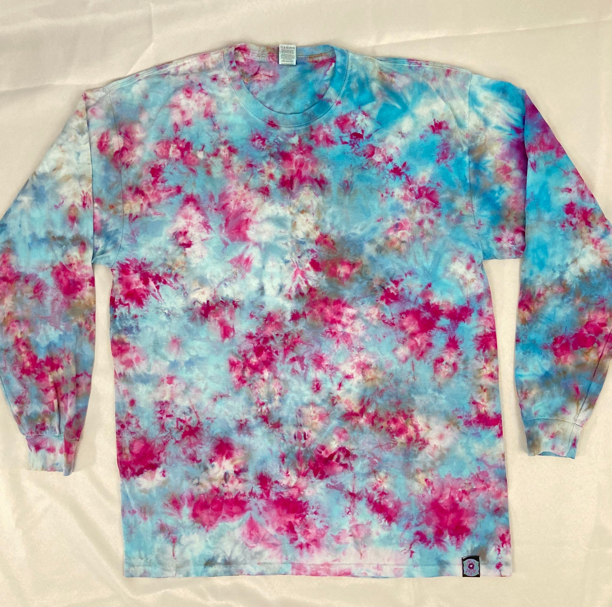 Adult Pastel Blue/Pink Ice-Dyed Longsleeve Tee, XL