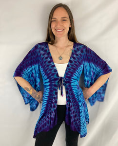 Women's Blue/Purple Tie-Dyed Kimono Sleeve Jacket, S/M