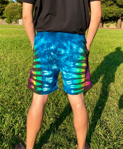 Men’s/Unisex Blue Rainbow Tie-Dyed Shorts, XL