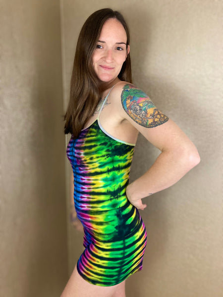Women's Rainbow/Black Tie-Dyed Spaghetti Bodysuit, S