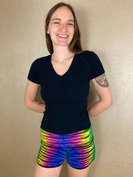 Women’s Rainbow/Black Tie-dyed Hot Shorts, S