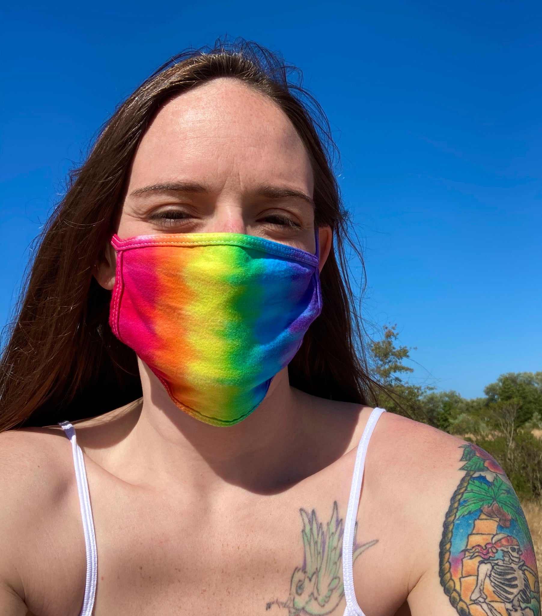 Rainbow Stripe Tie-Dyed Face Mask