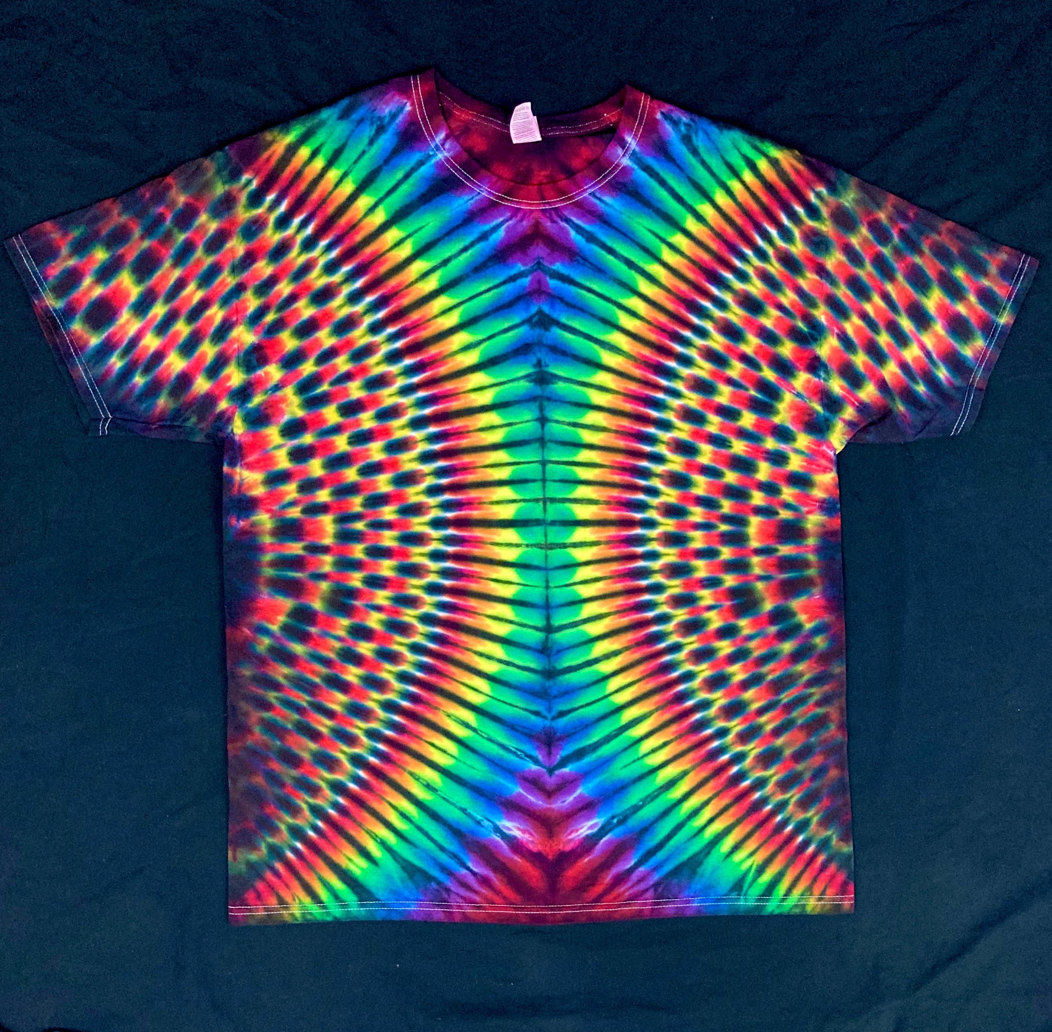 Adult Rainbow/Fire Striped Tie-Dyed Tee, XL
