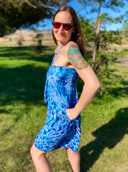 Women’s Blue Crush Tie-dyed Rayon Cascade Dress, L (fits like M)