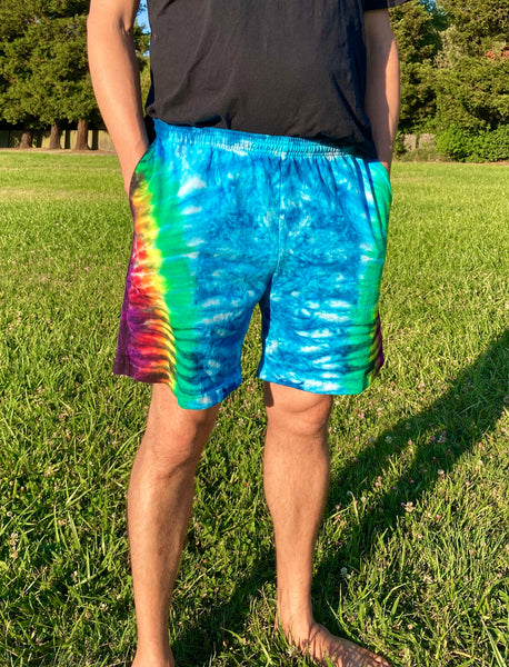 Men’s/Unisex Blue Rainbow Tie-Dyed Shorts, XL