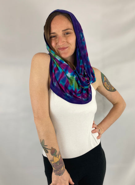 Green/Purples Tie-dyed Rayon Infinity Scarf